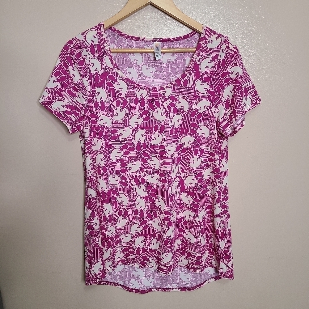 LuLaRoe Pink & White Mickey Head Crew Neck Top Disney